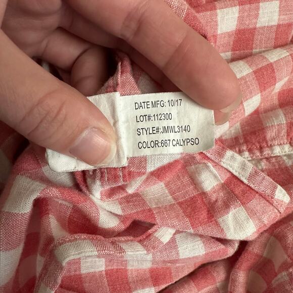 Johnnie-O Hangin’ Out Men’s Large Button Down Shirt Pink White Gingham Casual - Picture 8 of 10